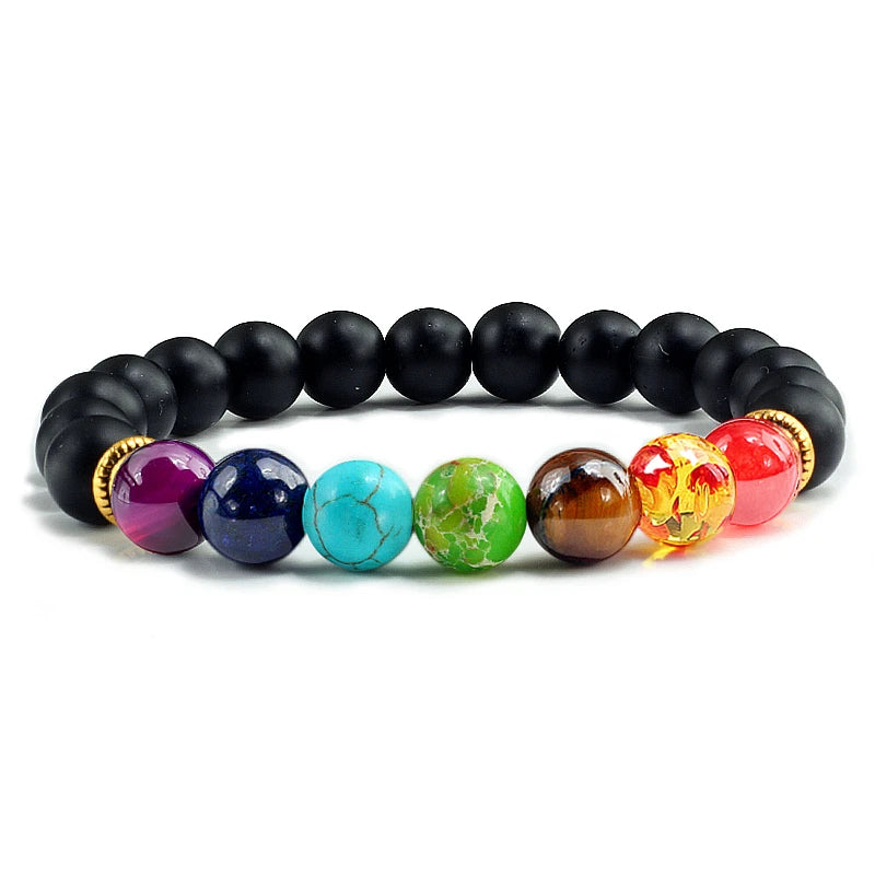luckacco 7 chakra beads natural lava tiger eye stone bracelet for women men healing balance therapy bracelets jewelry prayer adjustable