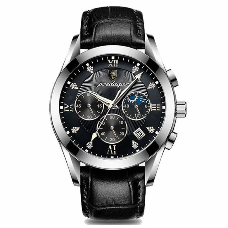 luckacco poedagar men watch new top brand luxury waterproof luminous sport wristwatch quartz military genuine leather relogio masculino