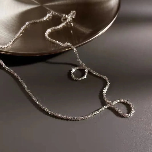 Luckacco New 925 Sterling Silver Sparkling Clavicle Chain Choker Necklace Collar For Women Fine Jewelry Wedding Party Birthday Gift