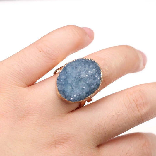 Luckacco Irregular Agates Druzy Ring Adjustable Statement Rings Natural Stone Quartz Rings For Women Jewelry