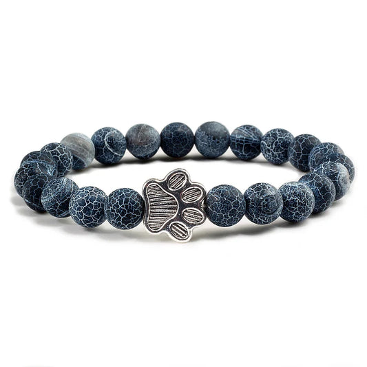 Luckacco Men Natural Black Lava Stone Bracelet Cat Paw Blue Pine Beaded Bracelets Bangles Energy Women Yoga Fashion Couple Jewelry Gifts