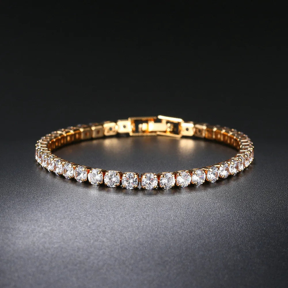 luckacco 4mm cubic zirconia tennis bracelet iced out chain bracelets for women men gold silver color men bracelet cz chain homme jewelry