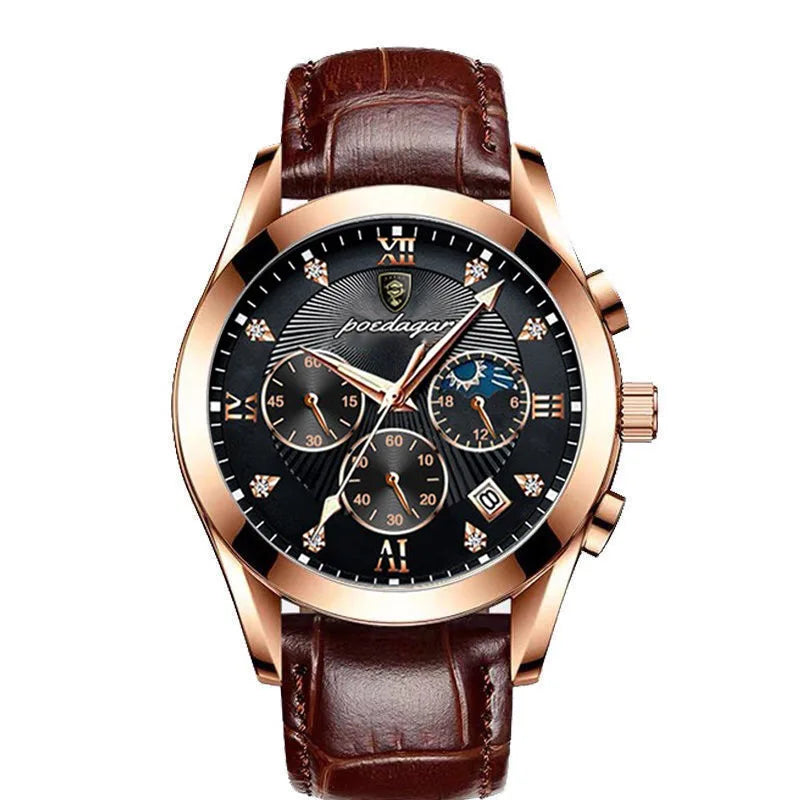 luckacco poedagar men watch new top brand luxury waterproof luminous sport wristwatch quartz military genuine leather relogio masculino