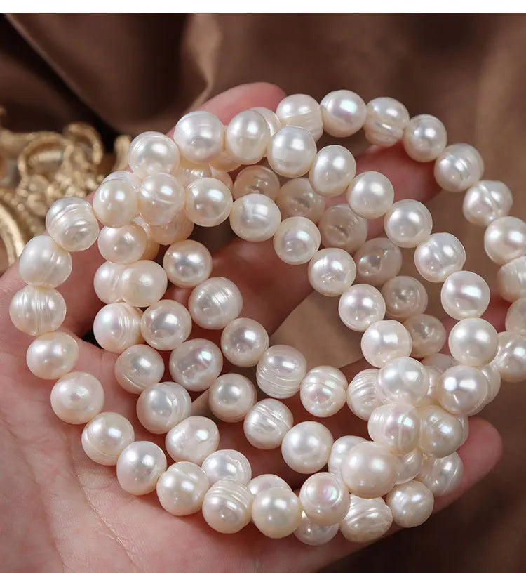 luckacco elegant natural freshwater pearl bracelets for women white baroque pearl charm elastic bangle fine jewelry wedding party 8-9mm