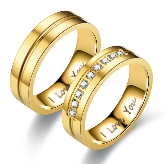 Luckacco Fashion Stainless Steel Couple Engagement Rings For Women Men Crystal I LOVE YOU Ring 2021 Wedding Jewelry Gift