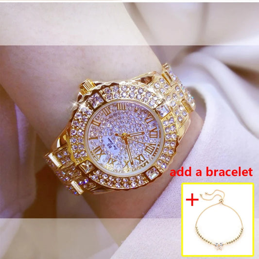 Luckacco Women Watches Diamond Gold Watch Ladies Wrist Watches Luxury Brand Rhinestone Women's Bracelet Watches Female Relogio Feminino