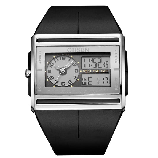 Luckacco Men Digital Sport Watches Dual Time Black Military Quartz Wristwatch Rectangle Dial Outdoor Waterproof Tactial Man Watch Clocks