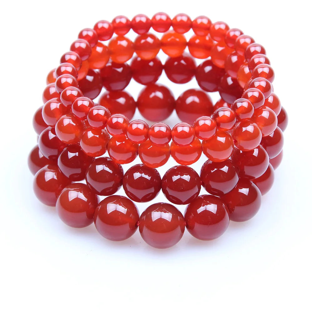 luckacco red carnelian coral natural stone beads elastic beaded bracelet bangle men women bracelets jewelry gifts 4mm 6mm 8mm 10mm 14mm