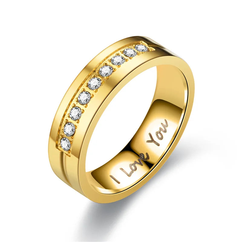 luckacco fashion stainless steel couple engagement rings for women men crystal i love you ring 2021 wedding jewelry gift