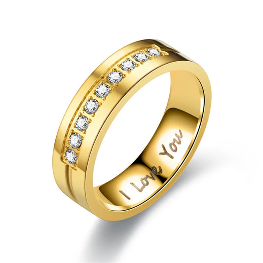 Luckacco Fashion Stainless Steel Couple Engagement Rings For Women Men Crystal I LOVE YOU Ring 2021 Wedding Jewelry Gift