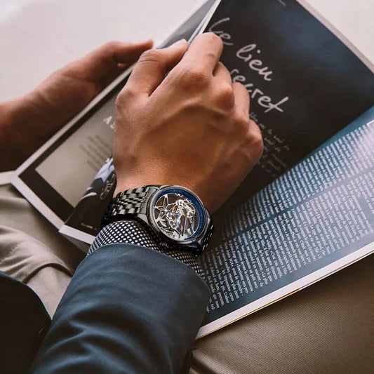 Luckacco AILANG Skeleton Mechanical Mens Watches Top Brand Luxury Steampunk Transparent Hollow Automatic Watch Relogio Masculino 8625