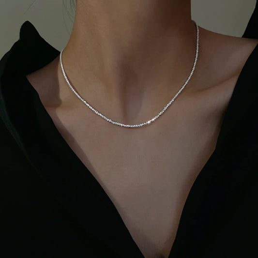 Luckacco New 925 Sterling Silver Sparkling Clavicle Chain Choker Necklace Collar For Women Fine Jewelry Wedding Party Birthday Gift