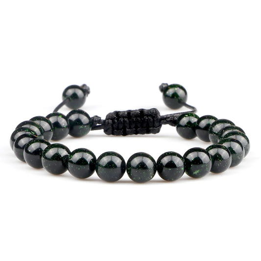 Luckacco Blue Sandstone Beads Bracelet for Women Men Goldstone Quartz Round Beads Bracelet Handmade Adjustable Rope Shining Wrist Jewelry