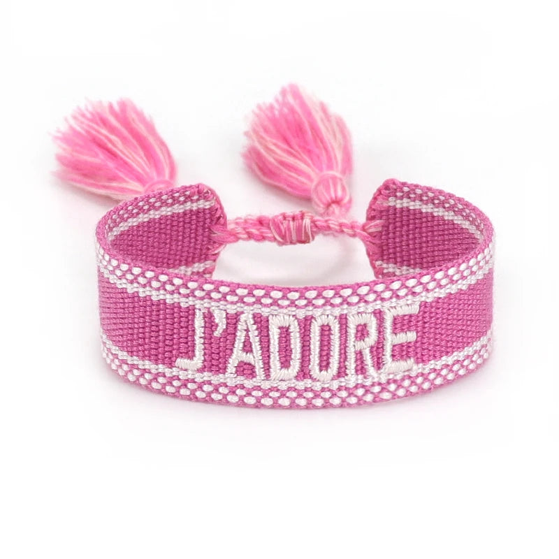 luckacco rhinestone embroidery woven bracelets adjustable rope stackable bangle for women