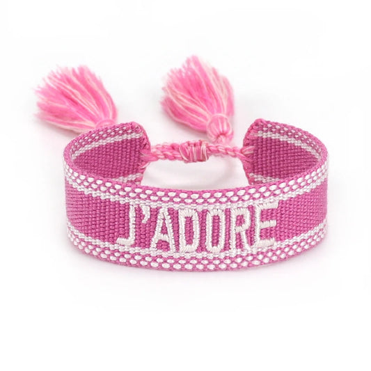 Luckacco Rhinestone Embroidery Woven Bracelets Adjustable Rope Stackable Bangle For Women