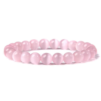 Luckacco 8mm Cat Eye Stone Beads Bracelet Fashion Natural Stone Cute Pink Chromatic Bead Bracelet Bangle for Women Jewelry Gifts Pulseira