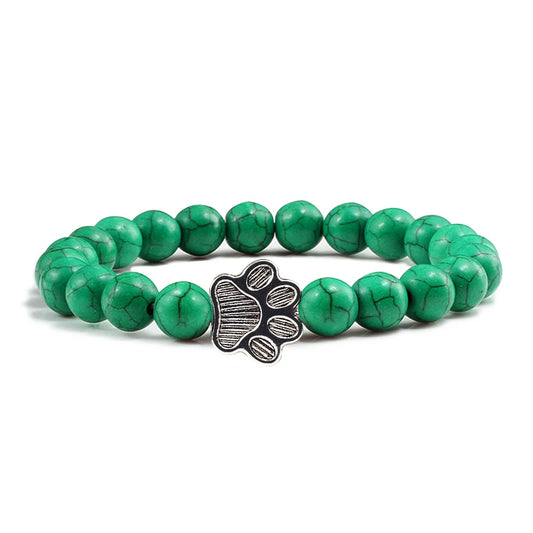Luckacco Men Natural Black Lava Stone Bracelet Cat Paw Blue Pine Beaded Bracelets Bangles Energy Women Yoga Fashion Couple Jewelry Gifts