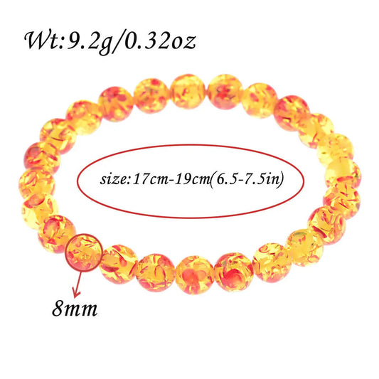 Luckacco 8mm Natural Amber Stone Round Bead Bracelet Elastic Stretch Bangle Bracelet Buddha Bracelet Charm Women Men Hand Jewelry