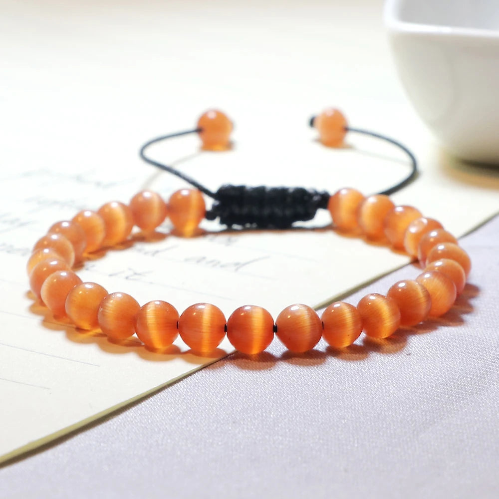 luckacco natural opal beads bracelets smooth cat eye quartz chakra beads bracelet & bangle for women men adjustable wrist jewelry pulsera