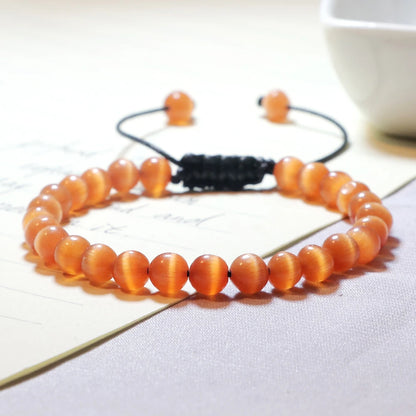 Luckacco Natural Opal Beads Bracelets Smooth Cat Eye Quartz Chakra Beads Bracelet & Bangle for Women Men Adjustable Wrist Jewelry pulsera