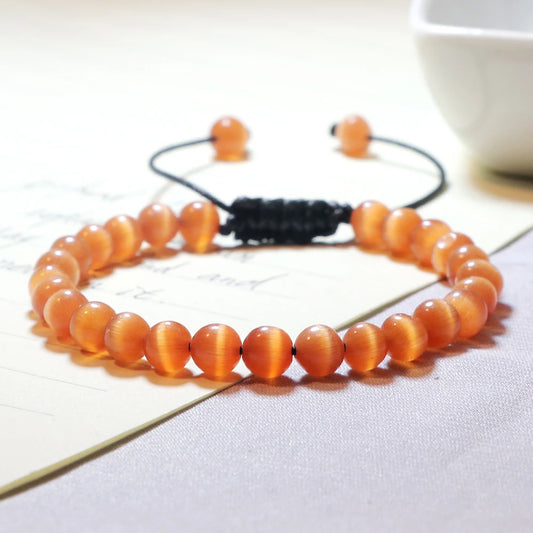 Luckacco Natural Opal Beads Bracelets Smooth Cat Eye Quartz Chakra Beads Bracelet & Bangle for Women Men Adjustable Wrist Jewelry pulsera
