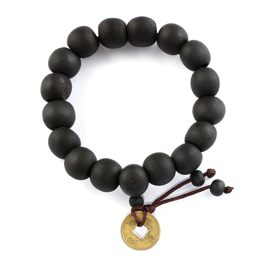 Luckacco 1Pc Wood Bead New Buddha Bracelet Buddhist  Bangle Prayer Beads Copper Coin Women Men Lucky Religion Bracelets Charm Jewelry