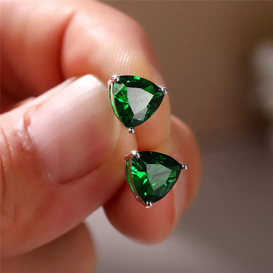 Luckacco daily picks Eternity Green CZ Stud Earrings for Women Gold Color Luxury Bride Wedding Earrings Elegant Ear Accessories Party Jewelry