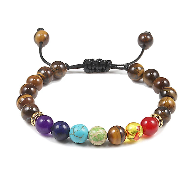 luckacco 7 chakra beads natural lava tiger eye stone bracelet for women men healing balance therapy bracelets jewelry prayer adjustable