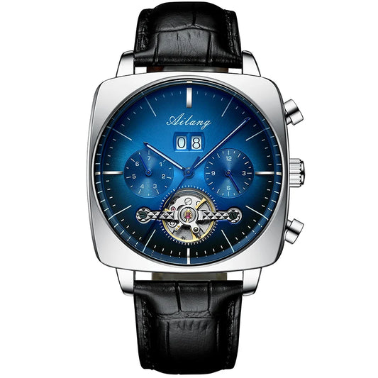 Luckacco AILANG Fashion Green Big Dial Square Mechanical Watch for Men Leather Strap Waterproof Tourbillon Watches Mens Relogio Masculino
