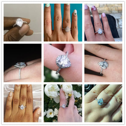 Luckacco daily picks Hot Sale Water Drop Design Women Ring Micro Paved Crystal Zircon Elegant Bridal Wedding Engagement Jewelry Ring for Lover