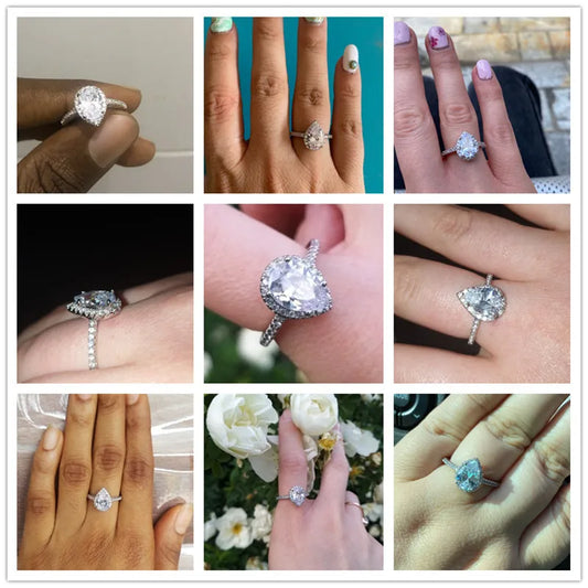 Luckacco daily picks Hot Sale Water Drop Design Women Ring Micro Paved Crystal Zircon Elegant Bridal Wedding Engagement Jewelry Ring for Lover