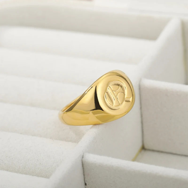 luckacco gothic a-z initial signet rings for women men wedding statement anillos best friend party gift jewelry