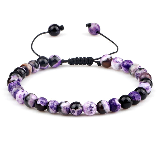 Luckacco 6mm Fire Agates Onyx Bead Bracelet Natural Stone Men Women Braided Rope Bangle Adjustable Jewelry Yoga Healing Balance Bracelets