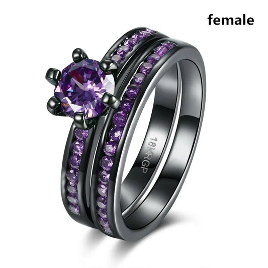 Luckacco Couple Ring Stainless Steel Colorful Rings For Women Purple Crystal Bands Wedding Engagement Jewelry Accessories