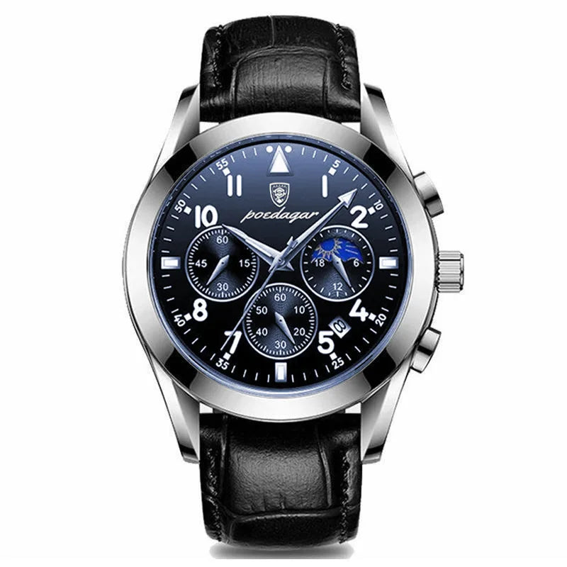 luckacco poedagar men watch new top brand luxury waterproof luminous sport wristwatch quartz military genuine leather relogio masculino