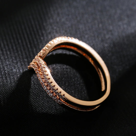 Luckacco Kinel New Arrivals 585 Rose Gold Ring Double Row Micro-wax Inlay Natural Zircon Hollow Rings Women Wedding Party Fine Jewelry