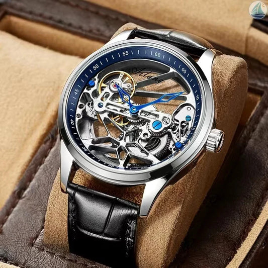 Luckacco AILANG Skeleton Mechanical Mens Watches Top Brand Luxury Steampunk Transparent Hollow Automatic Watch Relogio Masculino 8625