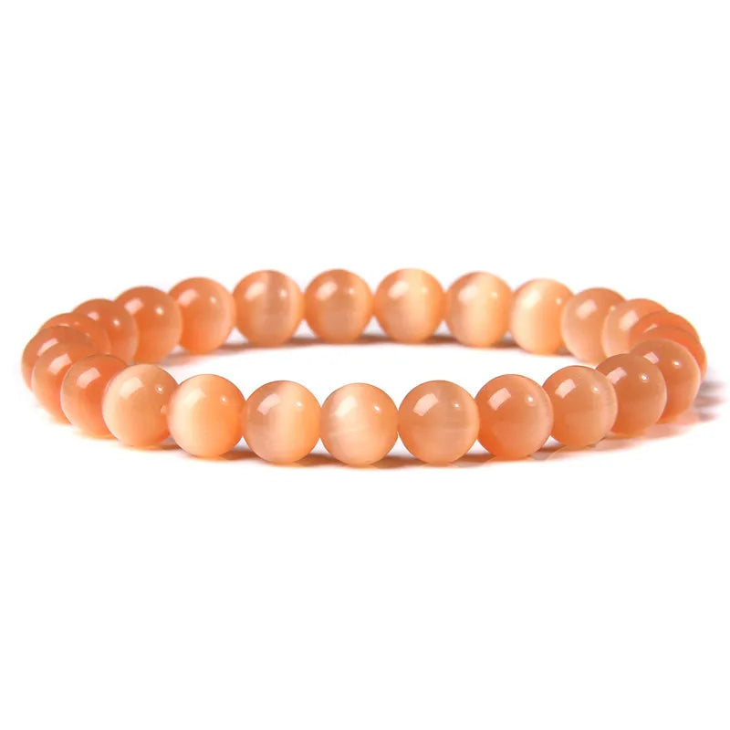 luckacco 8mm cat eye stone beads bracelet fashion natural stone cute pink chromatic bead bracelet bangle for women jewelry gifts pulseira