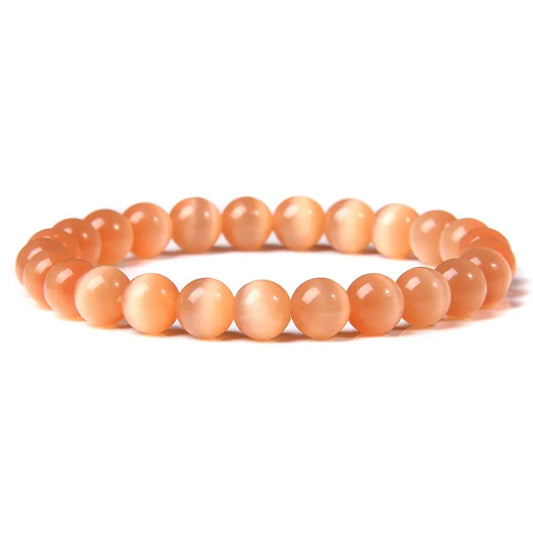 Luckacco 8mm Cat Eye Stone Beads Bracelet Fashion Natural Stone Cute Pink Chromatic Bead Bracelet Bangle for Women Jewelry Gifts Pulseira