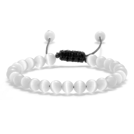 Luckacco Natural Opal Beads Bracelets Smooth Cat Eye Quartz Chakra Beads Bracelet & Bangle for Women Men Adjustable Wrist Jewelry pulsera