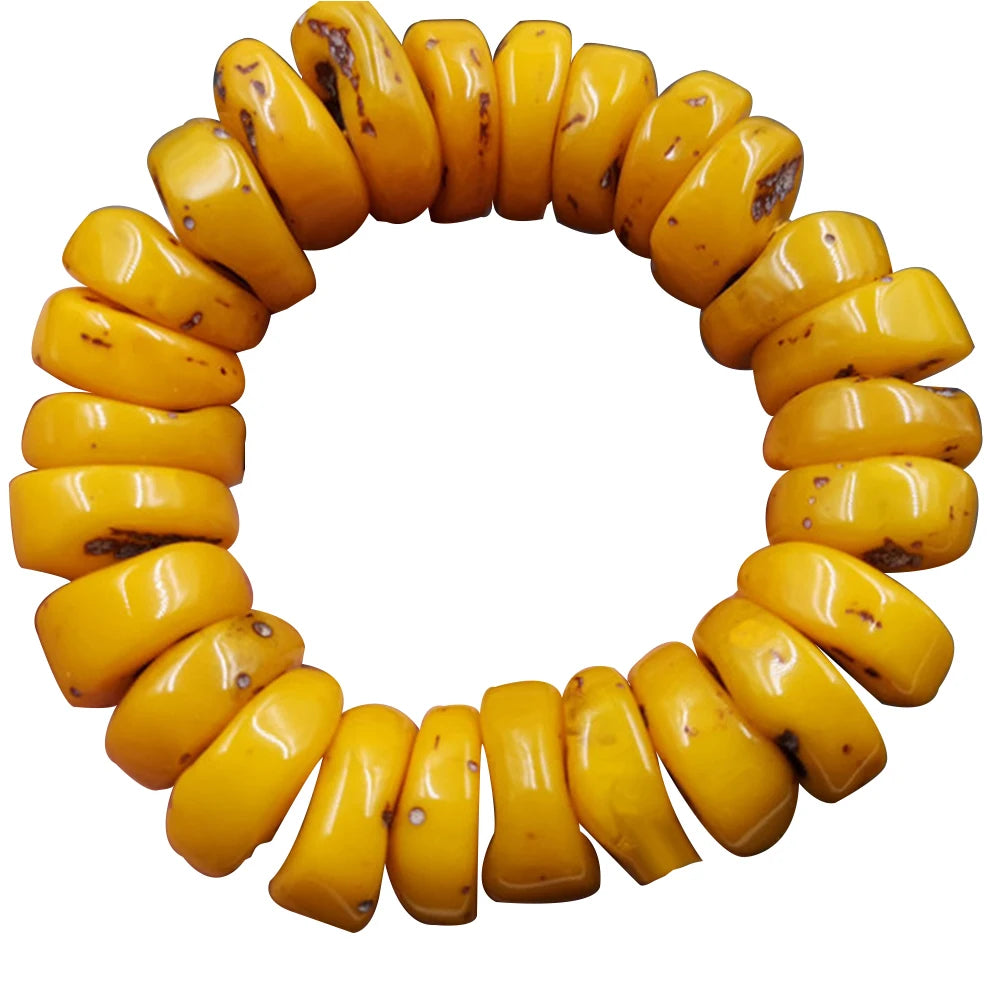 luckacco fashion explosion natural amber beeswax old stone abacus beaded bracelet hand jewelry accessory gift men yellow bangle