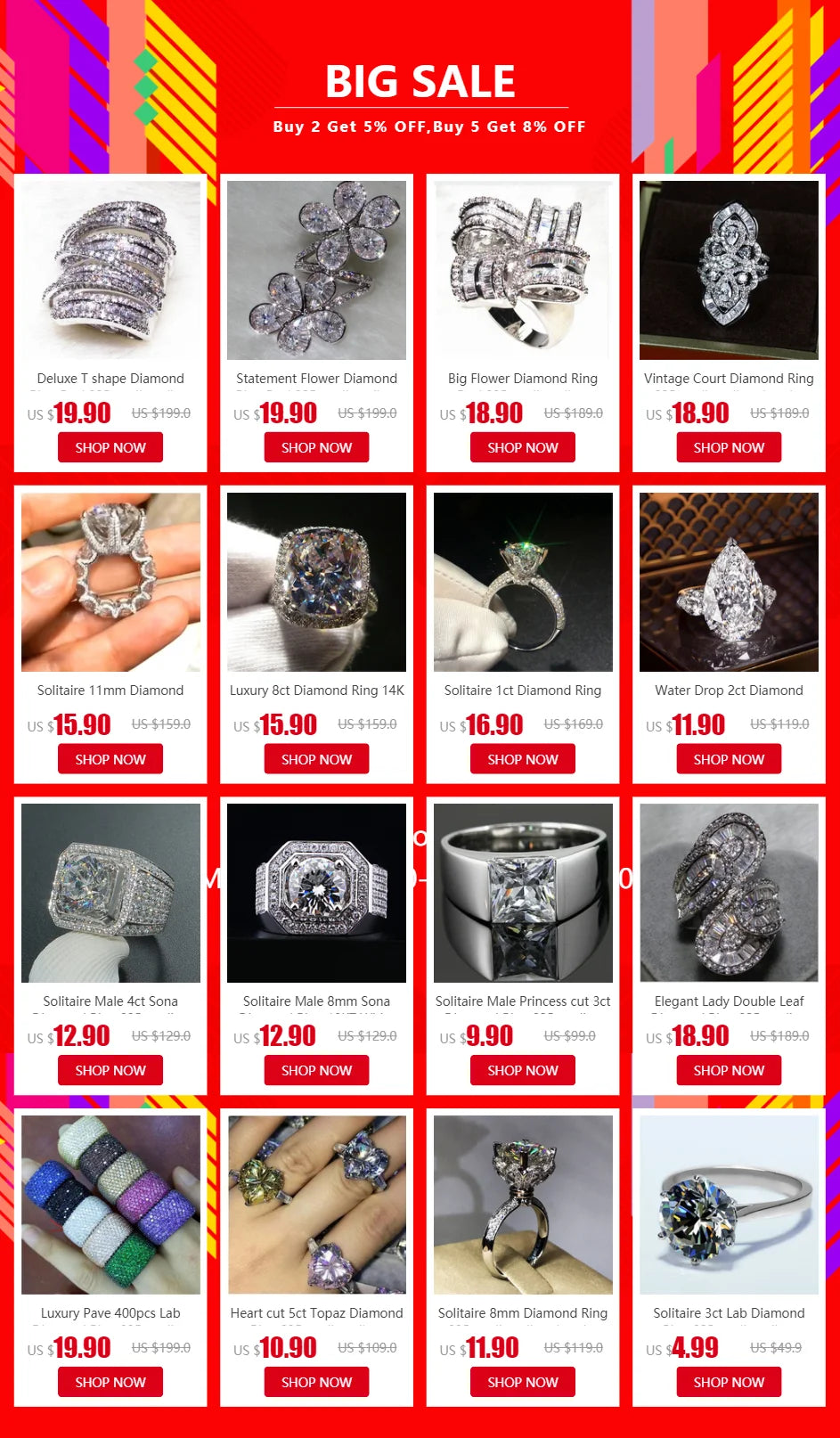luckacco certificate 5/10ct d color moissanite diamond ring 925 sterling silver party wedding band rings for women engagement jewelry