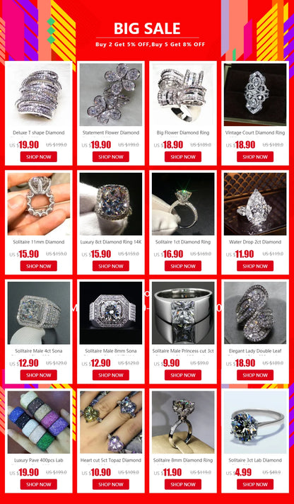 Luckacco Certificate 5/10Ct D Color Moissanite Diamond Ring 925 Sterling Silver Party Wedding Band Rings for Women Engagement Jewelry