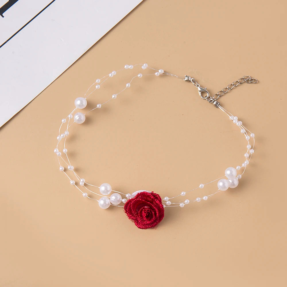 luckacco elegant multilayer pearl choker necklace vintage flower butterfly acrylic chain necklace for women fashion wedding jewelry gift