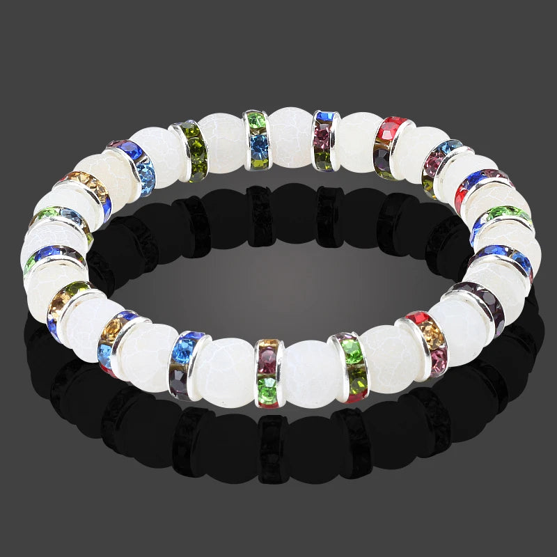 luckacco shshd natural stone bracelet white pink blue rhinestone charm crystal beaded bracelets&bangles for women fashion elastic jewelry