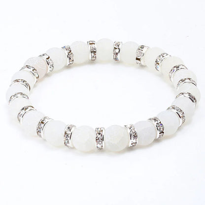 Luckacco shshd Natural Stone Bracelet White Pink Blue Rhinestone Charm Crystal Beaded Bracelets&Bangles for Women Fashion Elastic Jewelry