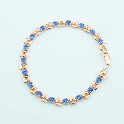 Luckacco 1pcs 4mm Women 585 Rose Gold Color White Blue Cubic Zircon Bracelets Jewelry Long Small Chains Hot