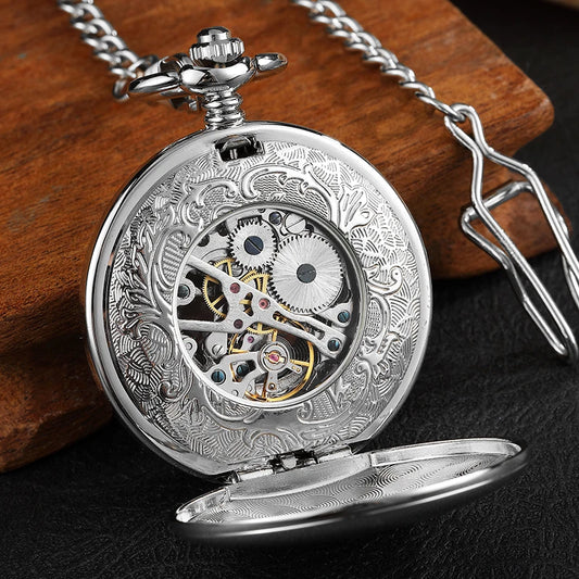 Luckacco Vintage 2 Sides Open Case Mechanical Men's Watch Double Face Roman Dial Clock Hand Wind Pocket Watch With FOB Chain Gift