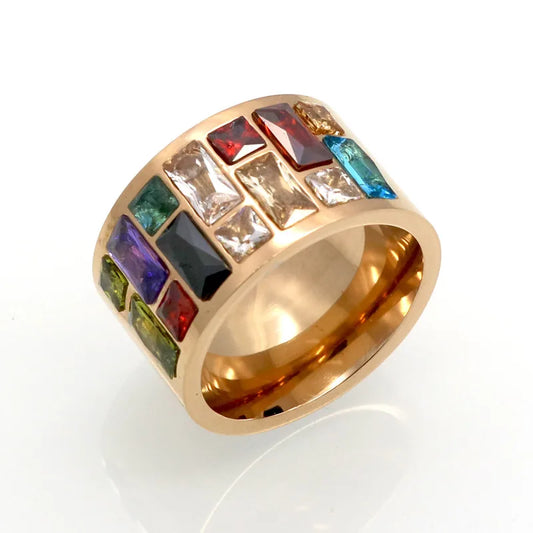 Luckacco Crystal Ring For Women anel 316L Stainless Steel Female Rainbow Color Stone Ring anillo Fashion Jewelry Wedding Rings