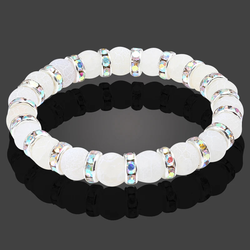 luckacco shshd natural stone bracelet white pink blue rhinestone charm crystal beaded bracelets&bangles for women fashion elastic jewelry